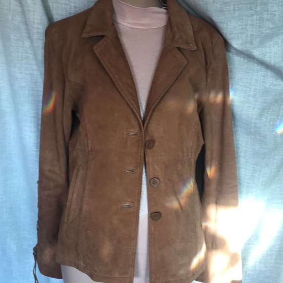 Vintage, Brody tan suede blazer with neat ties on the sleeves. - Picture 5 of 7